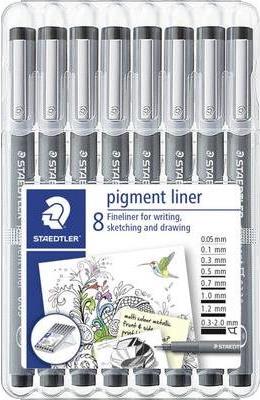 STAEDTLER Pigmentliner, schwarz, 8er Etui lange Metallspitze ideal für Lineale und Schablonen, - 1 Stück (308 SB8)