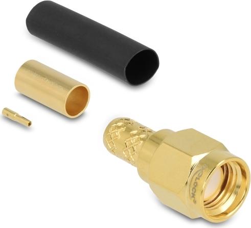 Delock RP-SMA Stecker zum Crimpen LMR200mit passendem Schrumpfschlauch (91789)