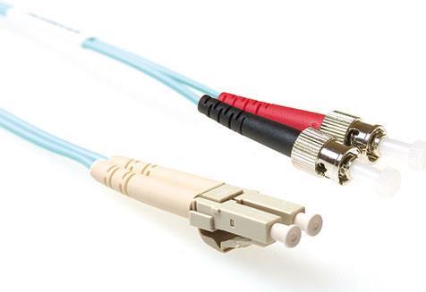 ACT 1.5 meter LSZH Multimode 50/125 OM3 fiber patch cable duplex with LC and ST connectors. Lc-st 50/125 om3 duplex 1.50m (RL7651)