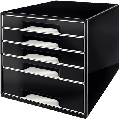 Esselte-Leitz LEITZ Schubladenbox WOW CUBE, 5 Schübe, schwarz/dunkelgrau für Format DIN A4 Maxi, Hochglanz, Schubladen mit Auszugs - 1 Stück (5253-10-95)