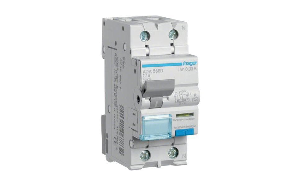 Hager ADA566D Fehlerstrom-Leitungsschutzschalter 1P+N 10kA C-16A 30mA Typ A