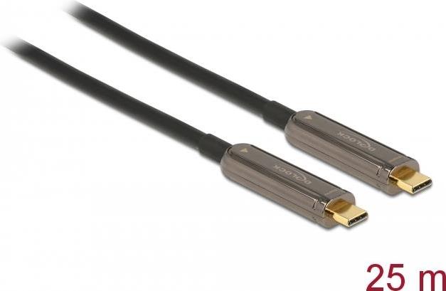 Delock - Video- / Audiokabel - USB-C männlich bis USB-C männlich - 25,0m - Glasfaser - Schwarz - Active Optical Cable (AOC), unterstützt 4K 60 Hz (3840 x 2160) (84126)