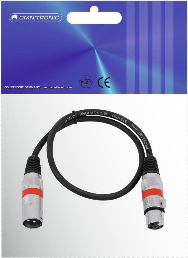 Omnitronic 30220401 XLR Verbindungskabel [1x XLR-Stecker 3 polig - 1x XLR-Buchse 3 polig] 0.50 m Schwarz (30220401)