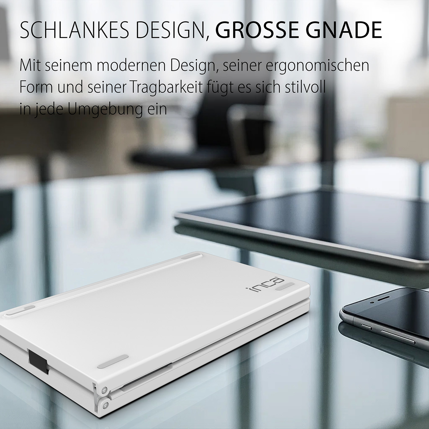 INCA IBK-580BT Kabellose Mini-Tastatur Faltbar Bluetooth 5.0 USB-C Weiß
