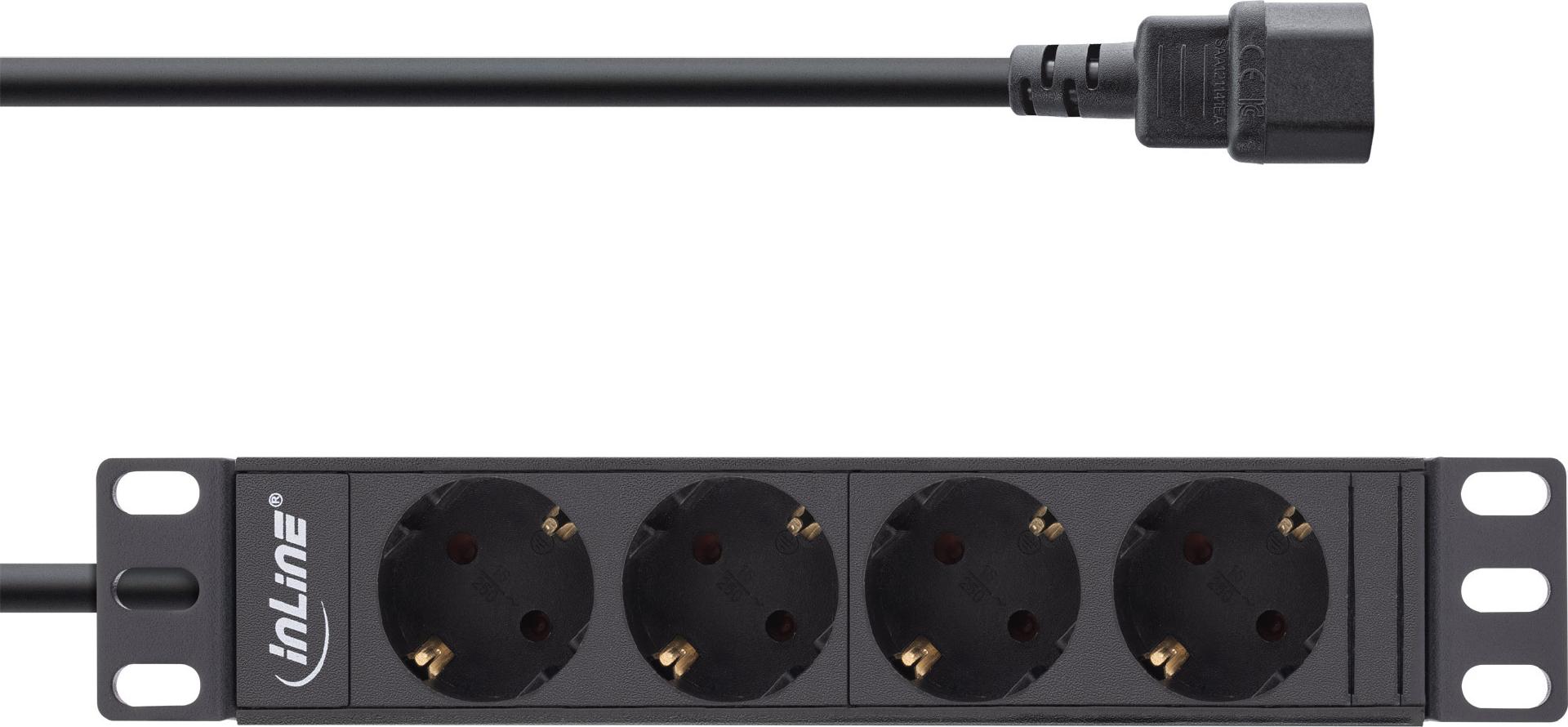InLine 10" Steckdosenleiste 4-fach Schutzkontakt C14 1U Schwarz