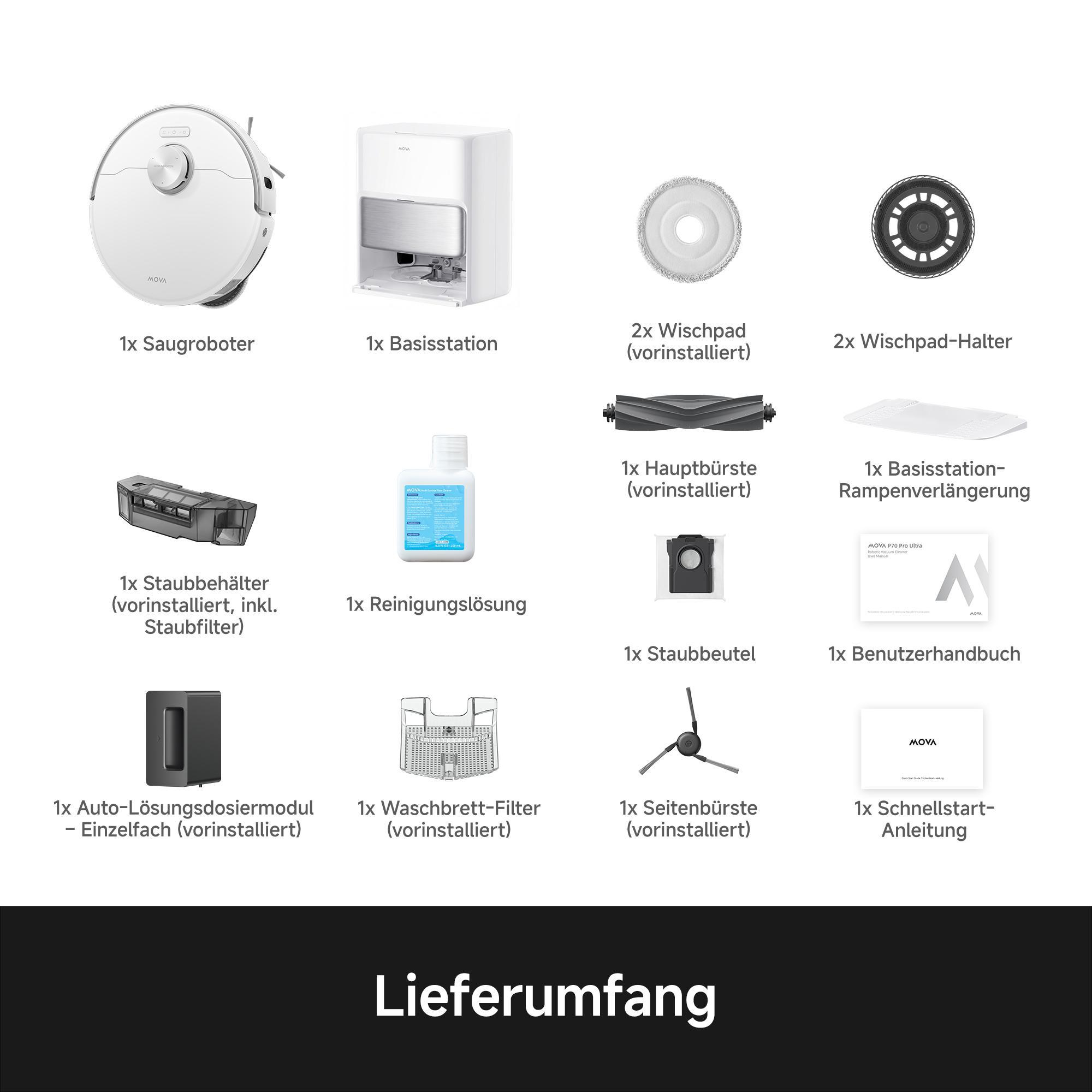 MOVA P70 Pro Ultra Saug-Wisch-Roboter mit Reinigungsstation Weiß