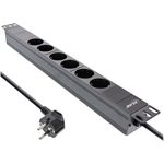 InLine® 48,30cm (19") Steckdosenleiste, 6-fach Schutzkontakt, ohne Schalter, 2m, schwarz (16415I)