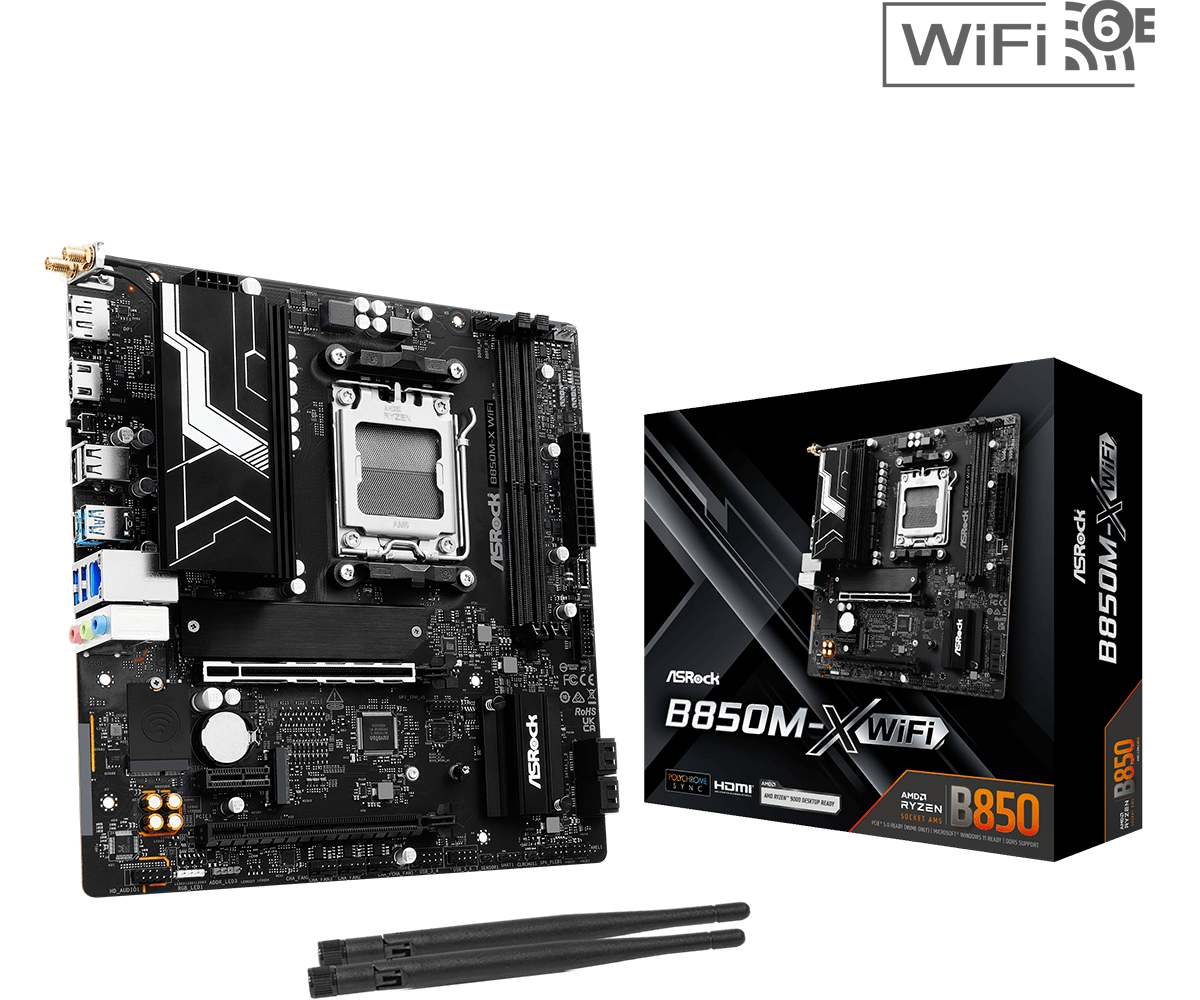 ASRock B850M Rock WiFi AM5 mATX Mainboard DDR5 Socket AM5 WiFi 6E HDMI