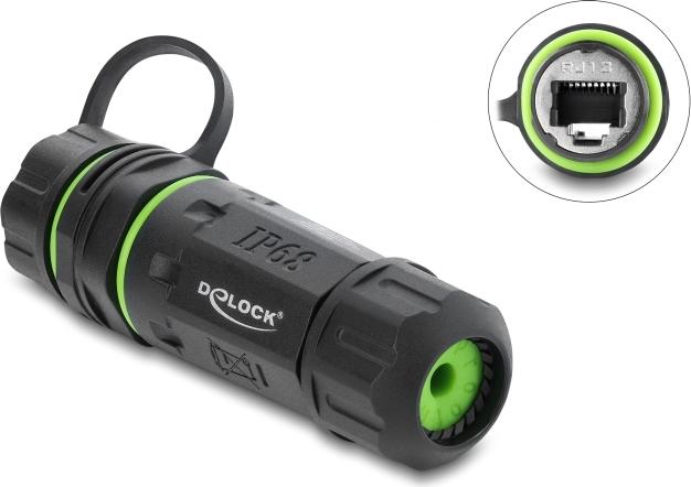 Delock Kabelverbinder RJ12 Buchse zu RJ12 Buchse mit M20 x 1,5 mm Gewinde und Verschlusskappe mit Gehäuse IP68 staub- und wasserdicht (87176)
