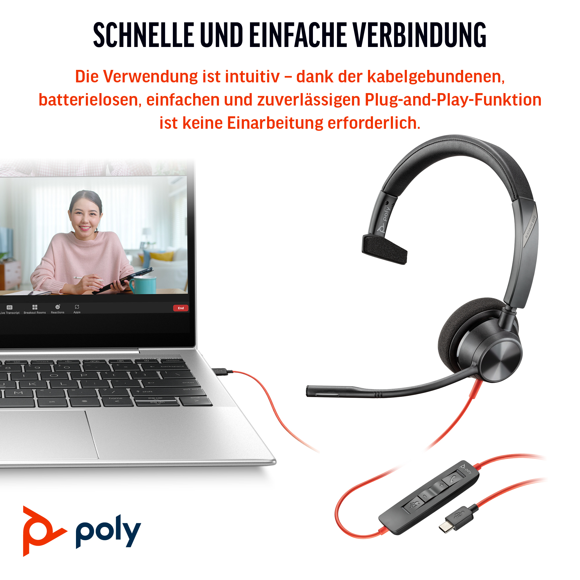 Poly Blackwire 3310-M Microsoft Teams Headset USB-C Schwarz
