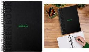 RHODIA Collegeblock GREENBOOK, DIN A4+, kariert, schwarz Umschlag aus festem, recycelbarem Recyclingkarton 715 g/qm, - 1 Stück (119922C)