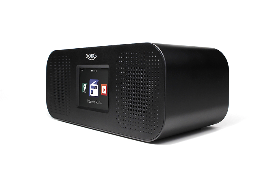 Xoro SAT100375 Internet-Radiowecker mit 2,8" TFT-Farbdisplay, Bluetooth und Stereo-Lautsprechern, Schwarz
