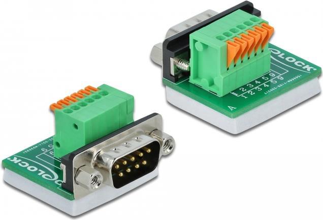 DeLOCK - Serieller Adapter - DB-9 (M) bis 6-poliger Anschlussblock - Daumenschrauben, Drucktaster (66554)