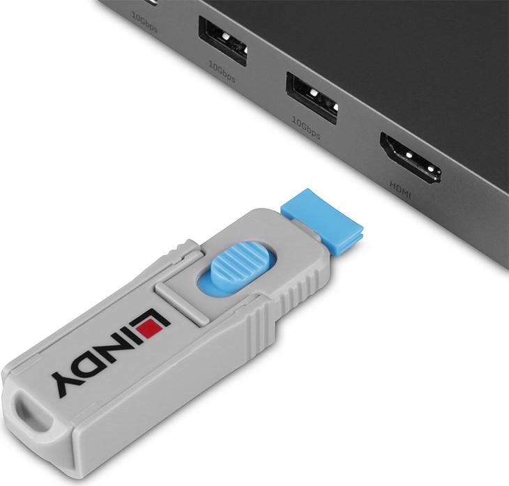 Lindy HDMI Port Blocker Key - Pack of 4 Blockers, Blue (40320)