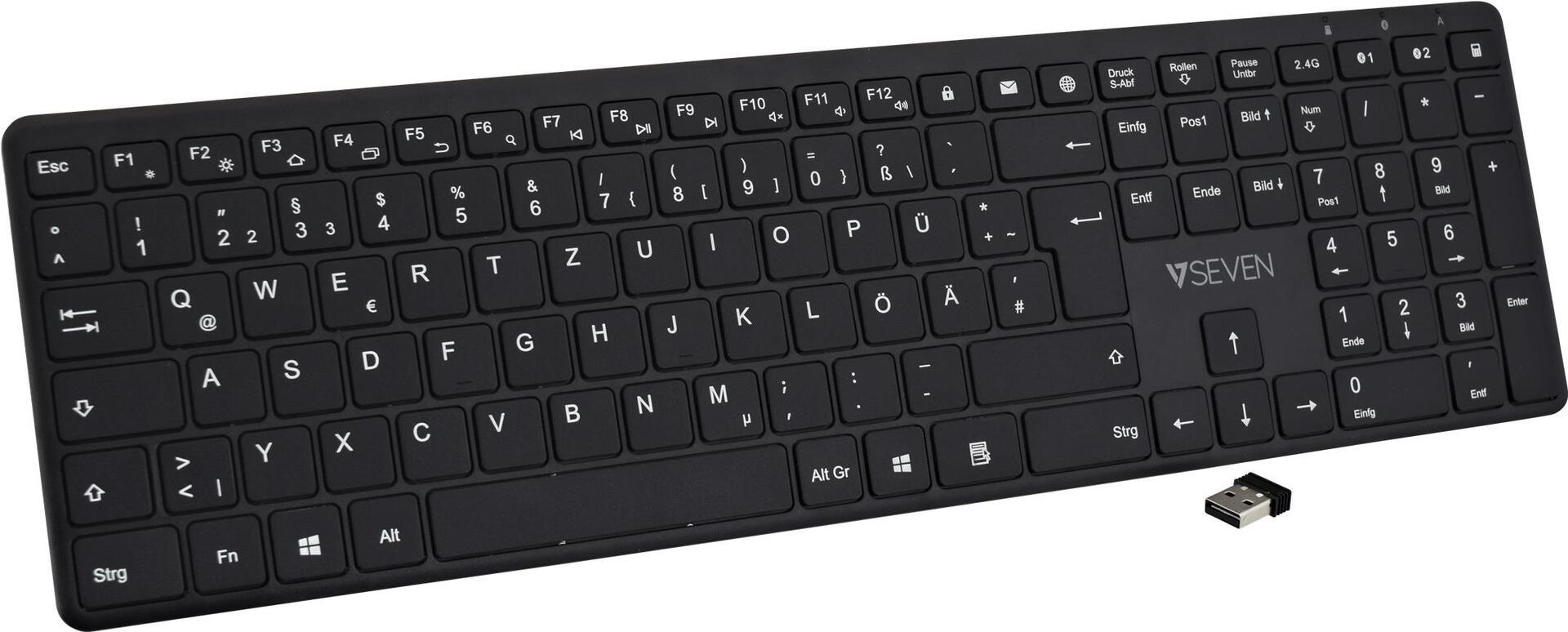 V7 KW550DEBT Kabellose Tastatur Bluetooth 2.4 GHz QWERTZ Deutsch Schwarz