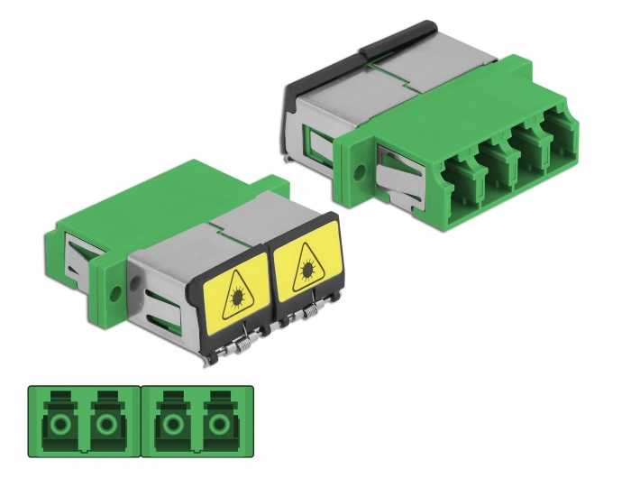 Delock LWL Kupplung LC Quad Buchse zu LC Quad Buchse Singlemode mit Laserschutzklappe Grün