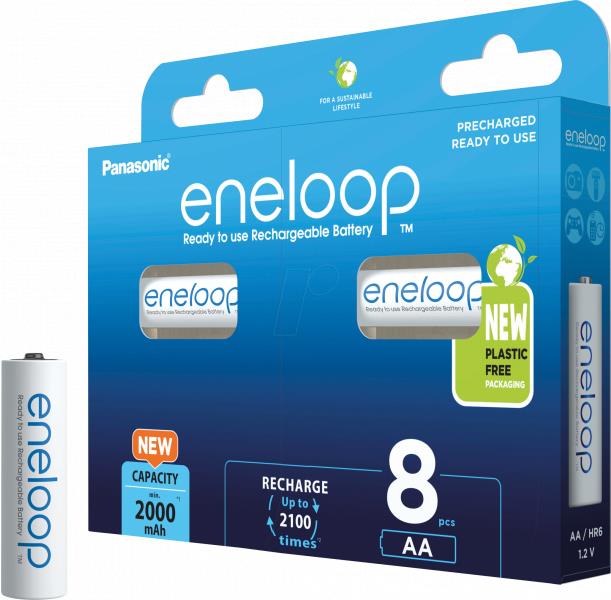 Panasonic eneloop BK-3MCDE/8BE NiMH Akku AA 1,2 V 2000 mAh 8er-Pack Weiß