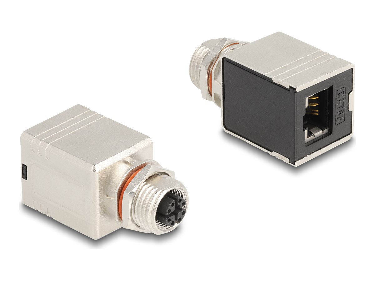 Delock M12-Adapter X-kodiert 8-Pin Buchse zu RJ45 Cat.6A STP Schwarz/Silber