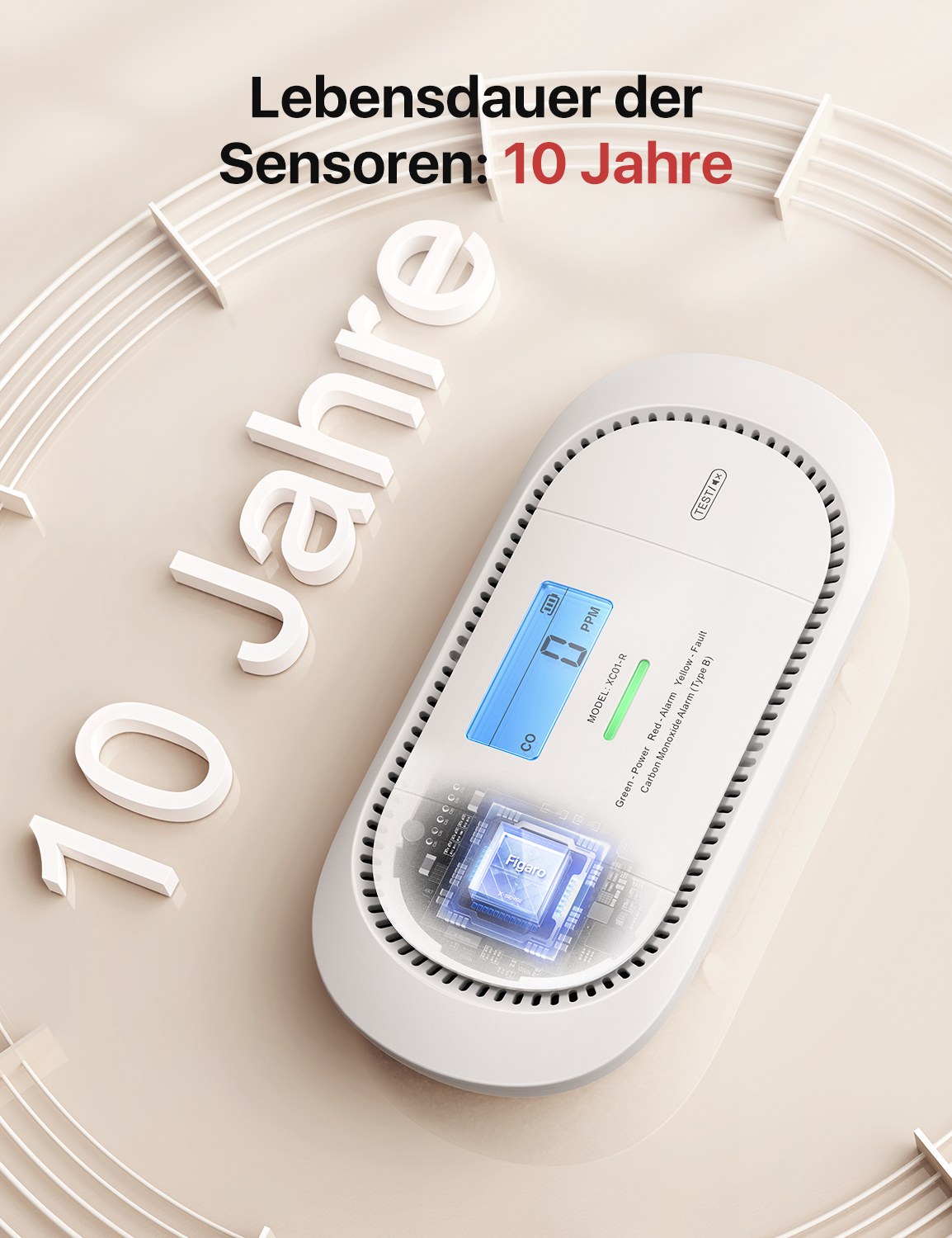 X-Sense XC01-R Kohlenmonoxid-Melder Kabellos 868 MHz Weiß