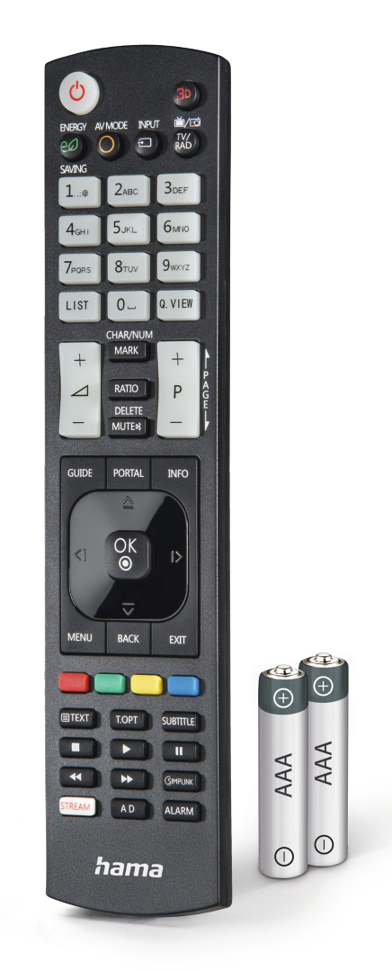 Hama Universal-Fernbedienung für LG TVs, IR, 52 Tasten, lernfähig, beleuchtete Tasten, Schwarz