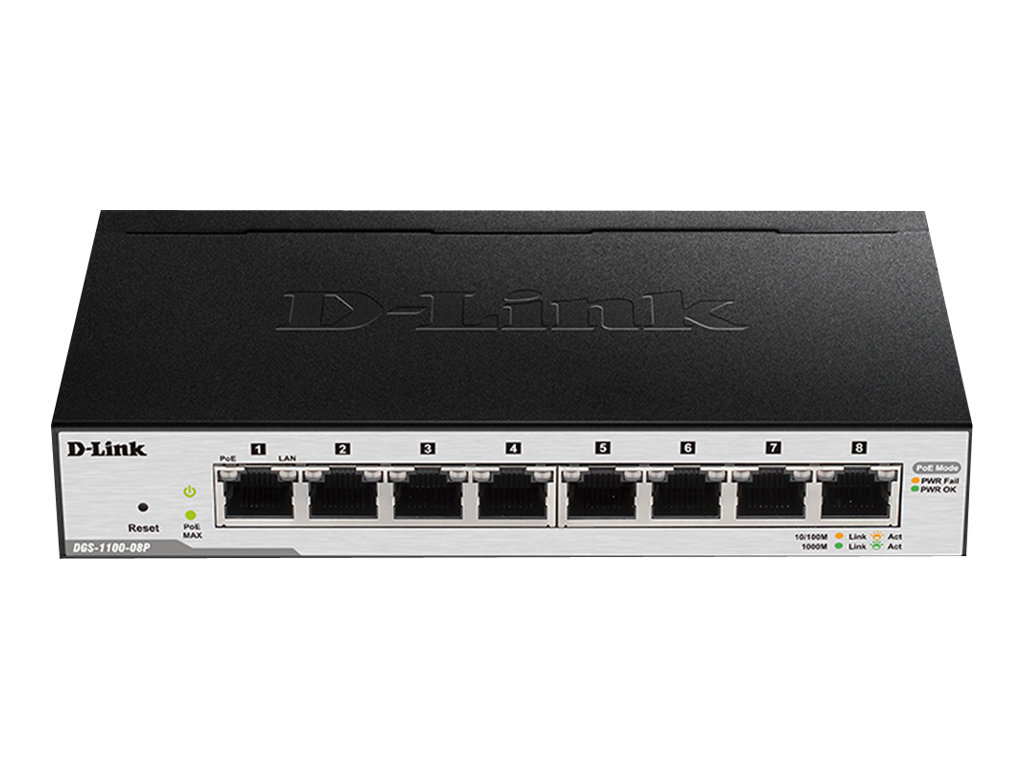 D-Link EasySmart Switch DGS-1100-08P 8-Port Managed Gigabit PoE Switch Schwarz