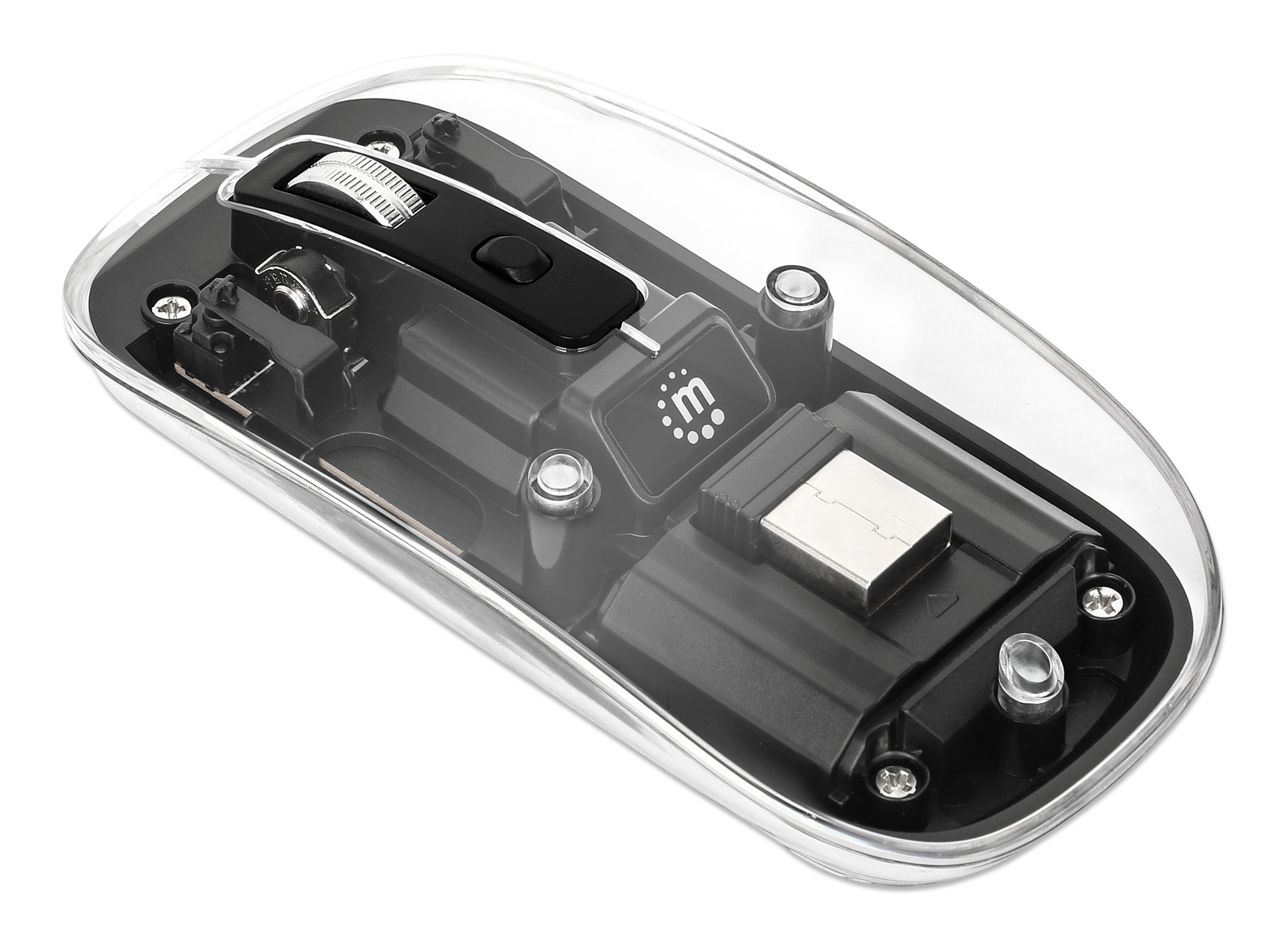 Manhattan 190268 Funkmaus 4 Tasten 2,4 GHz RGB LED Schwarz, Transparent