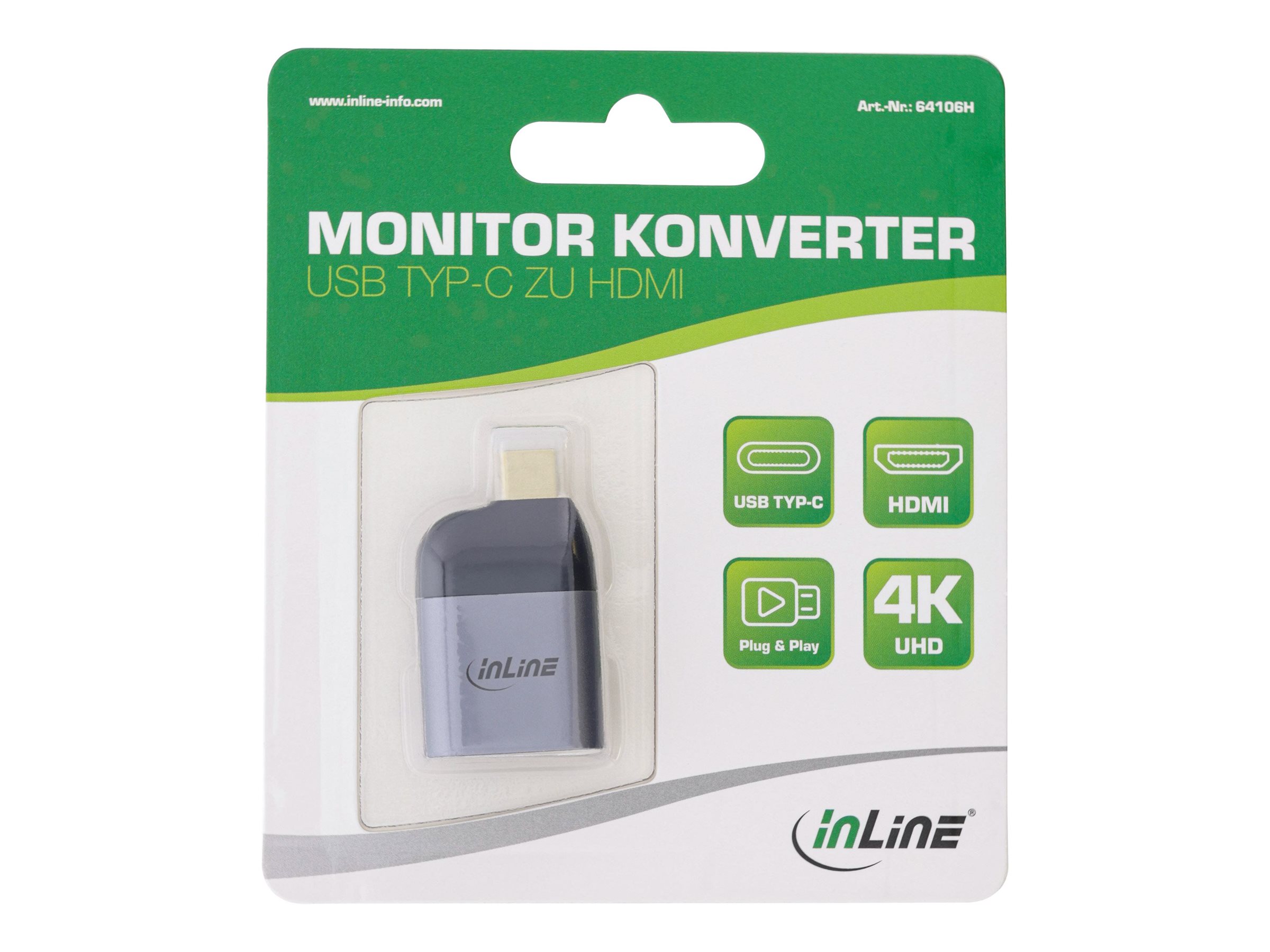 InLine USB Display Konverter USB-C Stecker zu HDMI Buchse 4K60Hz Grau