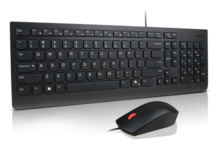 Lenovo Essential Wired Combo Tastatur-Maus-Set USB QWERTY US mit Euro-Symbol Schwarz