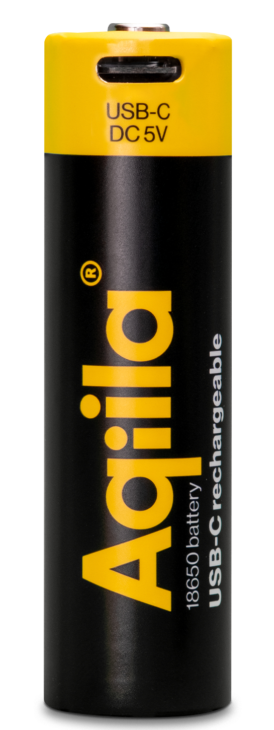 Aqiila Akku USB-C 18650 Li-Ion 3,7 V 2000 mAh Schwarz, Gelb