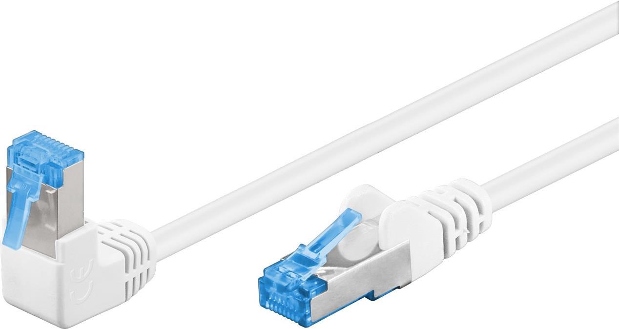 Goobay CAT 6A Patchkabel 1x 90° gewinkelt, S/FTP (PiMF), Weiß, 0.25 m - Rastnase oben, LSZH halogenfrei, Kupfer (51562)