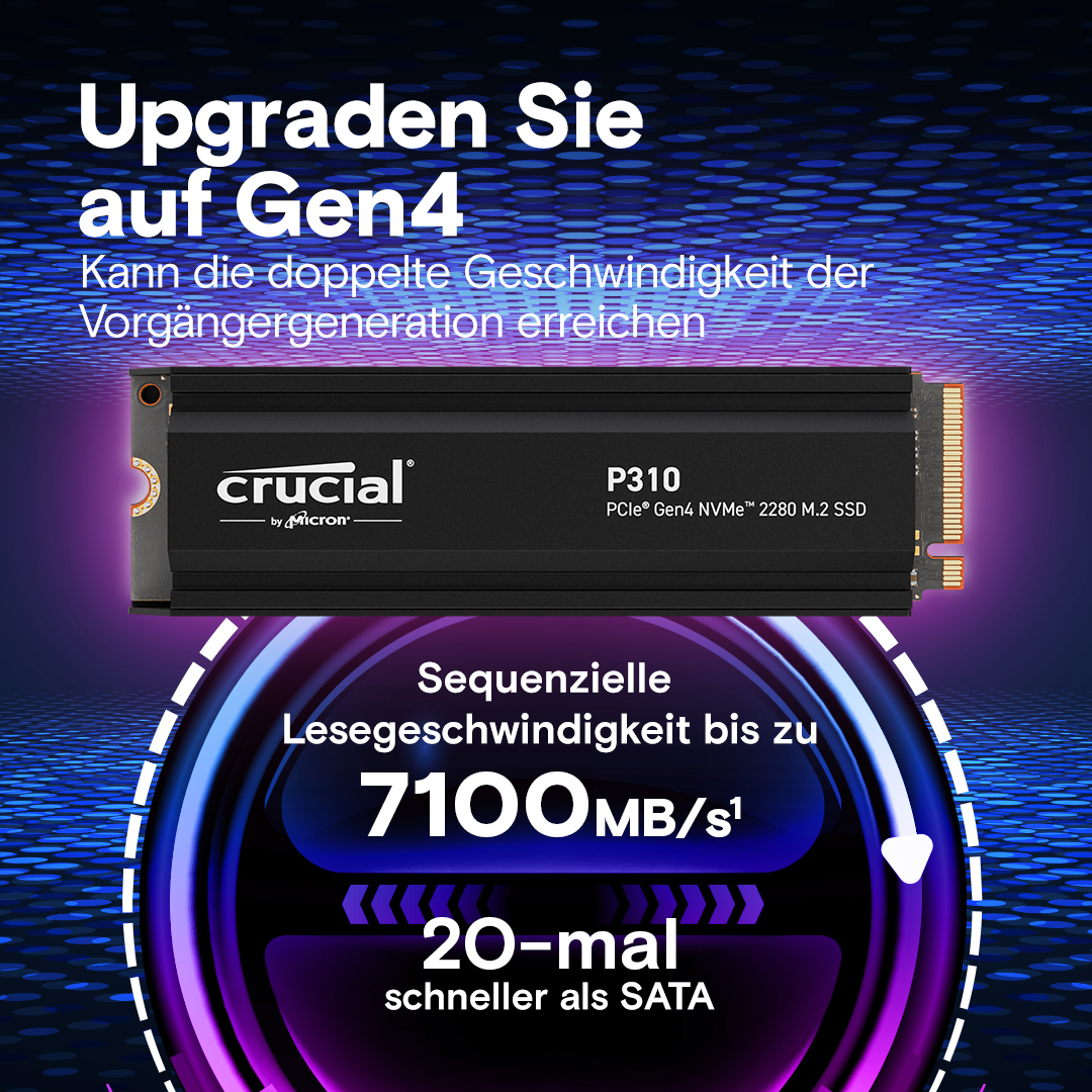 Crucial P310 SSD 2 TB M.2 2280 PCIe 4.0 x4 NVMe mit Kühlkörper