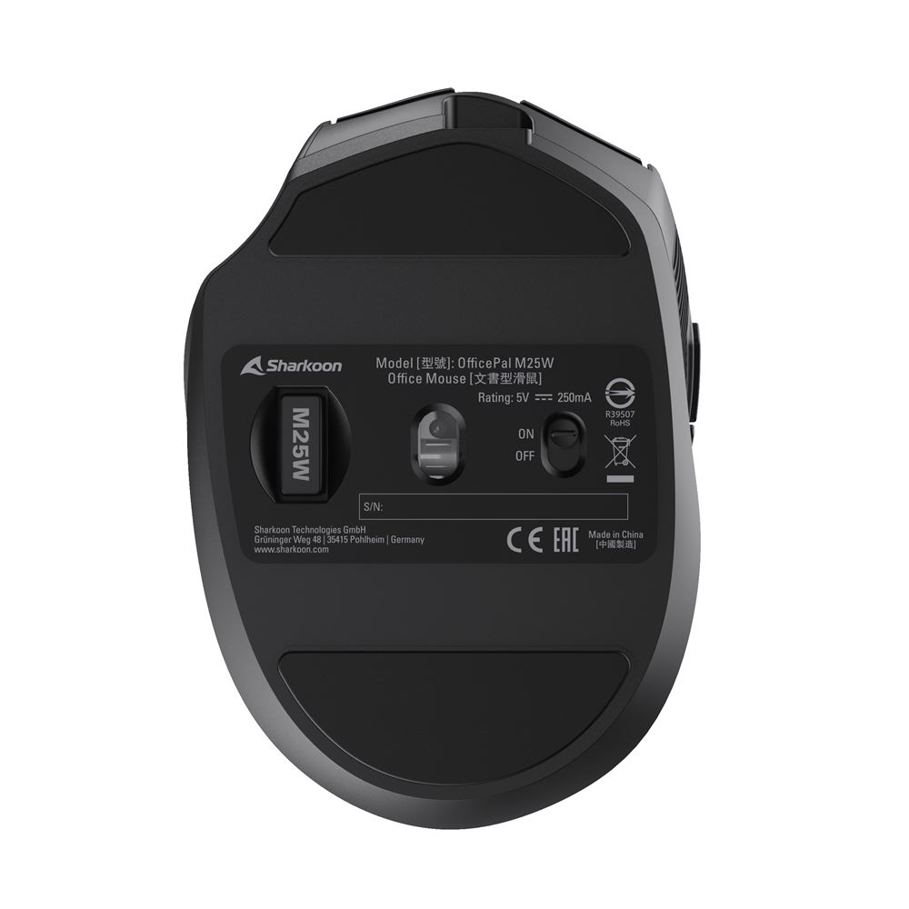Sharkoon OfficePal M25W Gaming-Maus RF Wireless + USB-C 4000 DPI RGB Schwarz