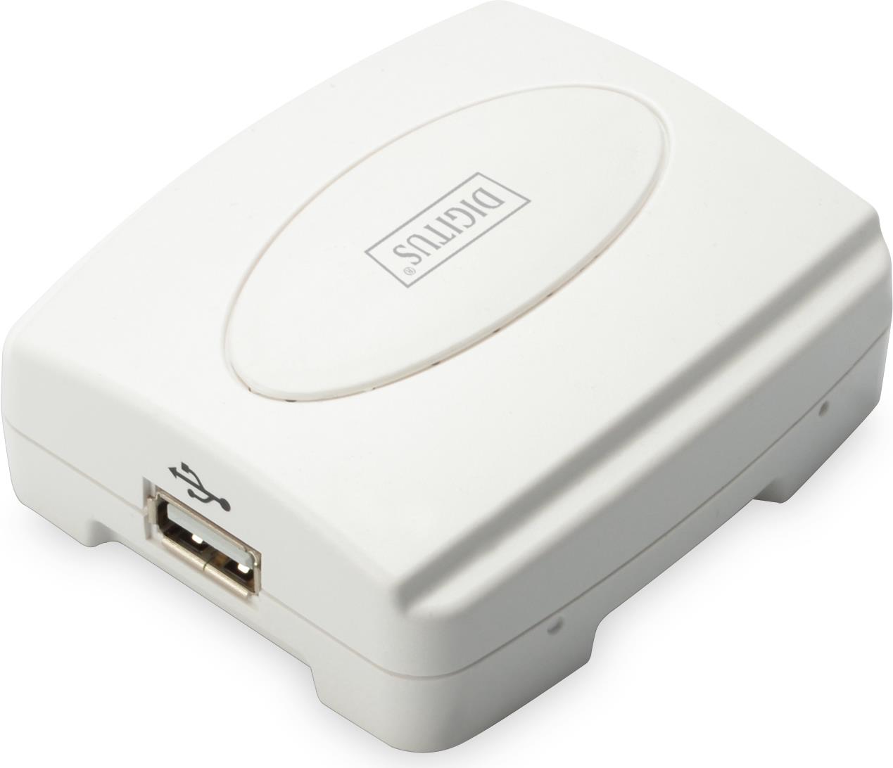 Digitus Fast Ethernet Print Server DN-13003-2, USB 2.0, 1x RJ-45, 1x USB-A, Weiß