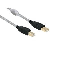 Anschlusskabel USB 2.0 High Quality mit Ferritkern und Goldkontakten, transparent, ca. 1,8m, Good Connections® (2510-2TQ)