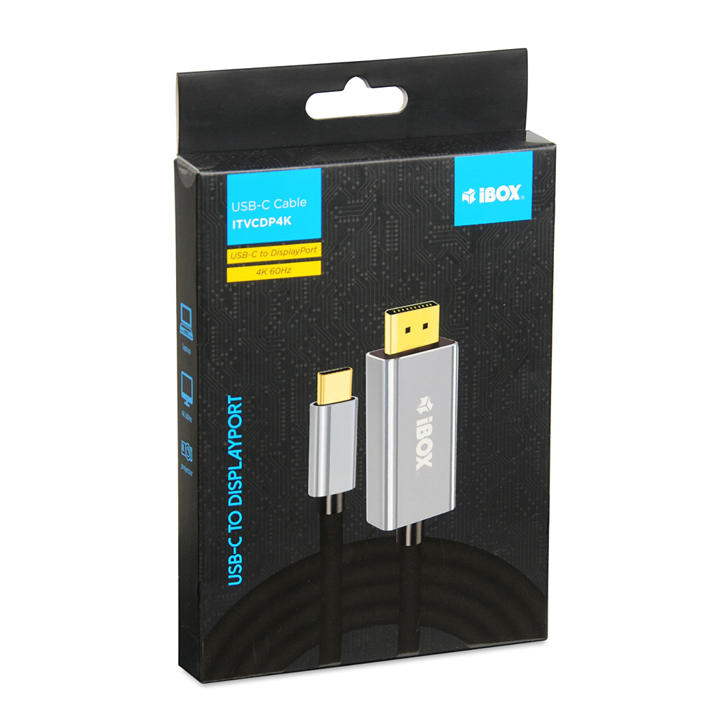 iBOX ITVCDP4K USB-C-auf-DisplayPort-Kabel 1,8 m Schwarz