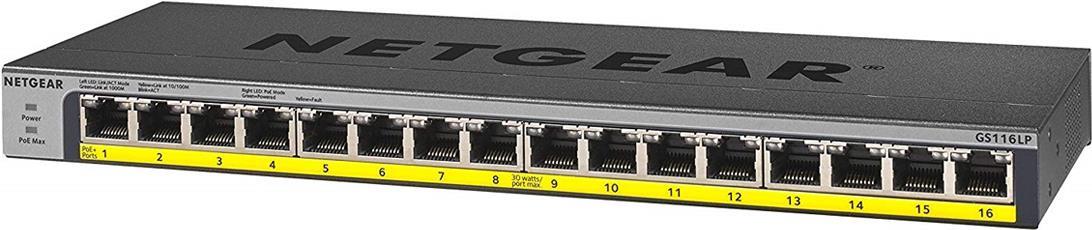 NETGEAR 16-Port Gigabit Ethernet Unmanaged PoE/PoE+ Switch (GS116LP-100EUS) (PROMO_GS116LP-100EUS)