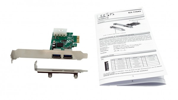 Exsys EX-11042 PCIe USB 3.2 Gen 1 Schnittstellenkarte 2 Ports 5 Gbit/s Grün, Silber