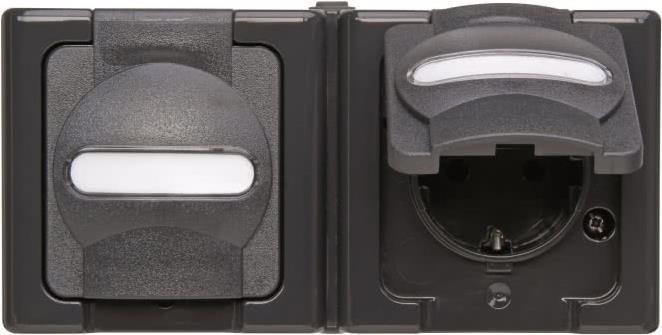 Steckdose 2f anth glz BlueElectric AP horiz Klappd IP44 Komplettgeh (131215003)
