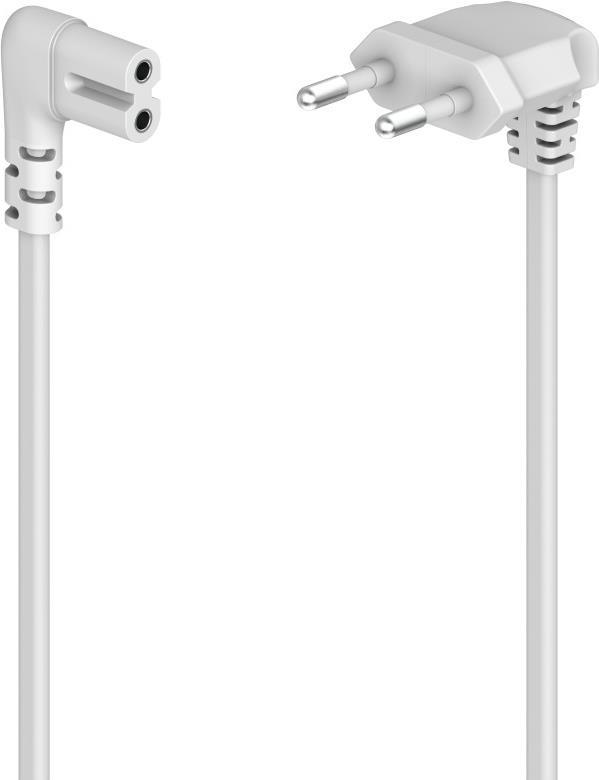 Hama Netzkabel, beidseitig gewinkelt, Euro-Stecker, Doppelnut/C7, 3 m, Weiß (00223283)