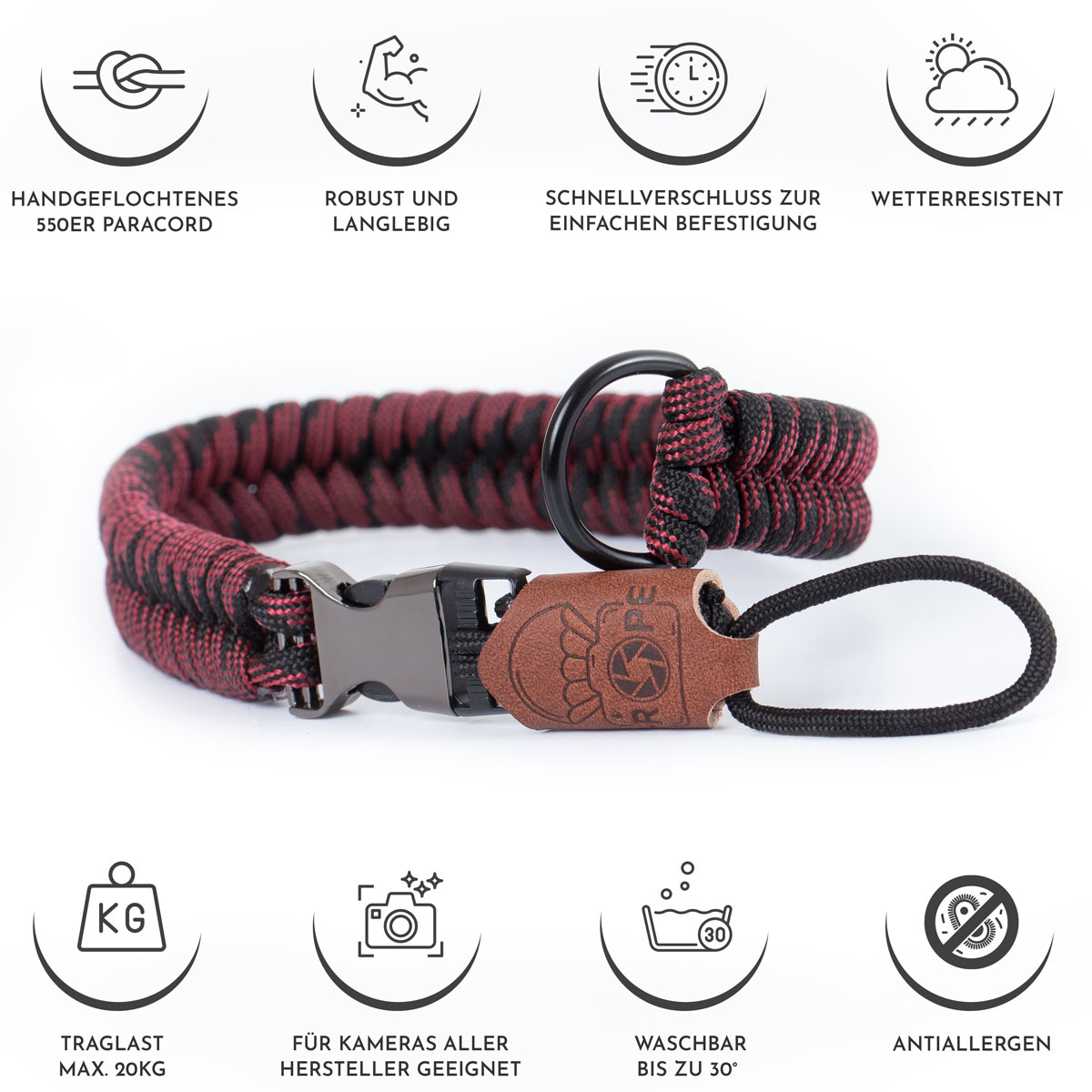C-ROPE Kamera-Handschlaufe Claw Paracord 30 cm Red Dots