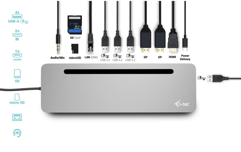 i-tec C31FLAT2PDPRO100W Dockingstation 11-in-1 USB-C Thunderbolt 4 Silber