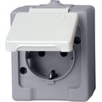 Kopp 100648007. Buchsen-Typ: Typ F, Anzahl der Pole: 2P, Unterstützte Stecker-Typen: CEE 7/4. Produktfarbe: Grau, Weiß, Internationale Schutzart (IP-Code): IP44. Eingangsspannung: 250 V, Stromstärke (maximal): 16 A (100648007)