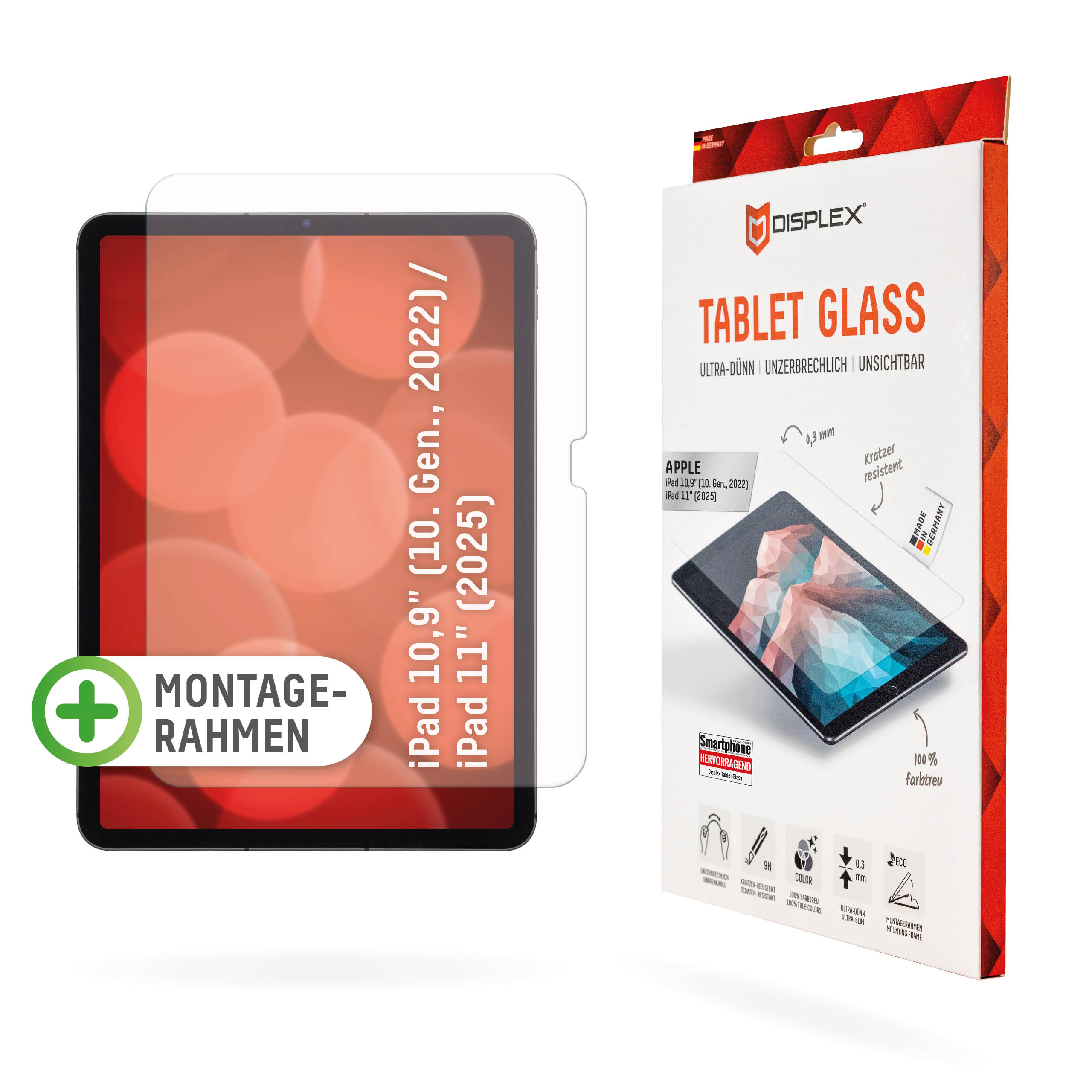 Displex Tablet Glass Bildschirmschutz für iPad 10,9" (10. Generation 2022) Durchsichtig