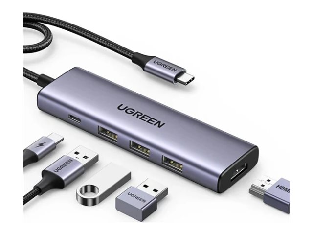 Ugreen Dockingstation USB-C HDMI 4K 3x USB 3.0 PD 100W Aluminium Grau