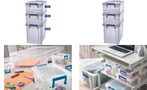 Fellowes Aufbewahrungsbox ProStore Bonus Set 4, 3er Set transparent klar, aus stoßfestem, recycelbarem PP, mit - 1 Stück (7731501)