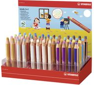 STABILO Multitalentstift woody 7,60cm (3") 1, 48er Karton-Display rund, Farbstift / Wassermalfarbe / Wachsmalkreide in Einem, - 1 Stück (880/48-1)