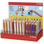STABILO Multitalentstift woody 7,60cm (3") 1, 48er Karton-Display rund, Farbstift / Wassermalfarbe / Wachsmalkreide in Einem, - 1 Stück (880/48-1)
