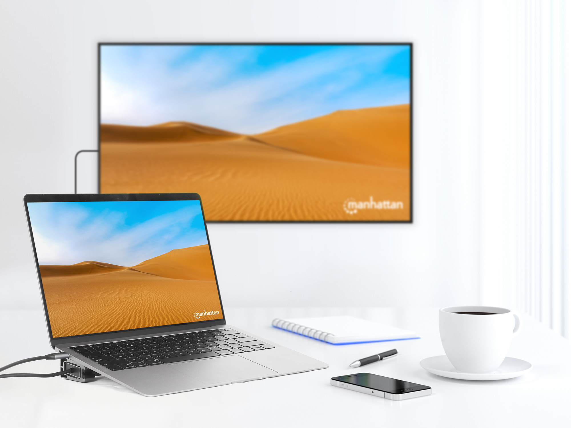 Manhattan 10-in-1 Dockingstation USB-C 3.2 Gen 1 2xHDMI 1GbE Silber