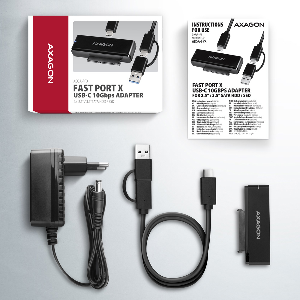 AXAGON ADSA-FPX SATA auf USB-C Adapter für 2,5"/3,5" SSD/HDD Schwarz