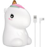 Goobay LED-Nachtlicht "Einhorn" - warmweißes Licht und 7 Farbwechsel (RGB-Licht), mit 3 Leuchtmodi, Touch-Sensor und Li-Ion-Akku (3,7 V/1200 mAh), aus weichem Silikon (61649)